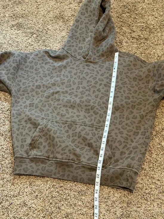 Abercrombie & Fitch Leopard Print Hoodie XS Oversized Popover Brown EUC - Picture 11 of 11
